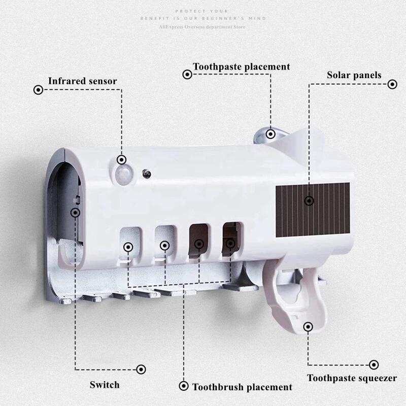Esterilizador UV de Cepillos de Dientes 3 en 1 con Dispensador de Pasta